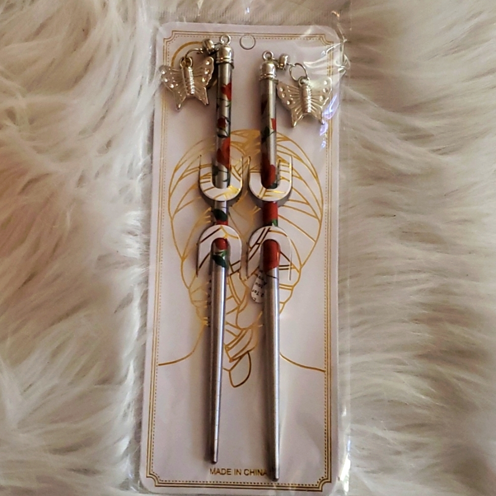 Silver butterfly hair sticks